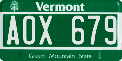 VT license plate AOX679
