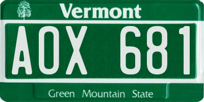 VT license plate AOX681