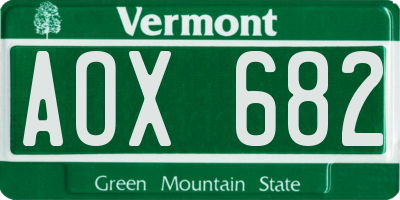 VT license plate AOX682