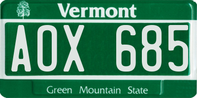 VT license plate AOX685