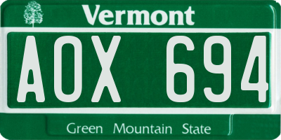 VT license plate AOX694
