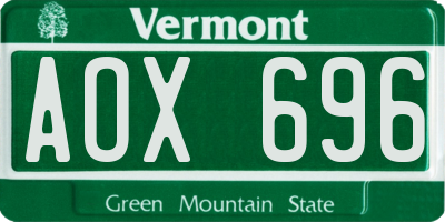 VT license plate AOX696