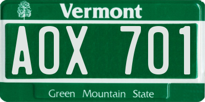 VT license plate AOX701