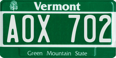 VT license plate AOX702