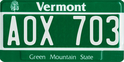 VT license plate AOX703