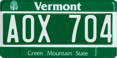 VT license plate AOX704