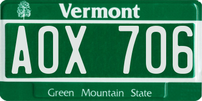VT license plate AOX706