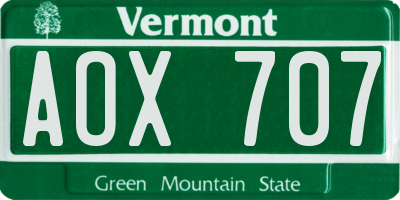 VT license plate AOX707