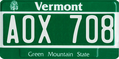 VT license plate AOX708