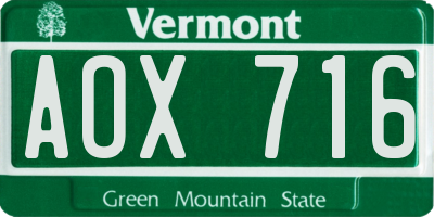 VT license plate AOX716