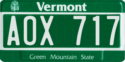 VT license plate AOX717