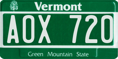 VT license plate AOX720