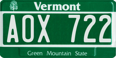 VT license plate AOX722