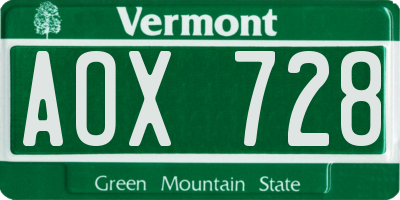 VT license plate AOX728