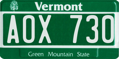 VT license plate AOX730