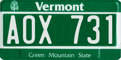VT license plate AOX731
