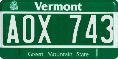 VT license plate AOX743