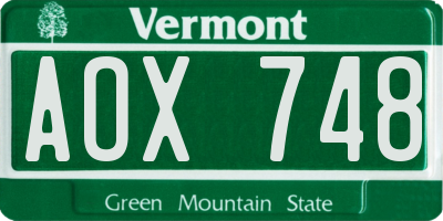 VT license plate AOX748