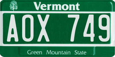 VT license plate AOX749
