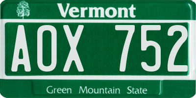 VT license plate AOX752