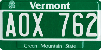 VT license plate AOX762