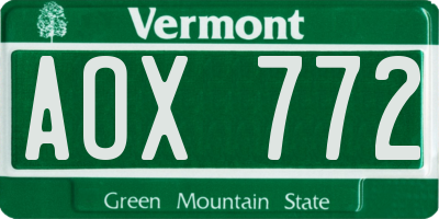 VT license plate AOX772