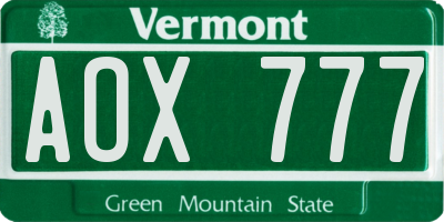 VT license plate AOX777