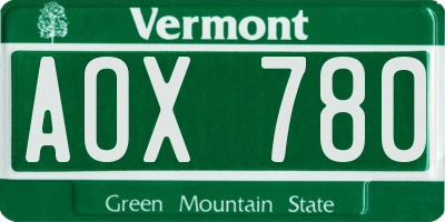 VT license plate AOX780