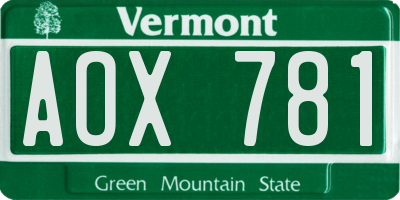 VT license plate AOX781