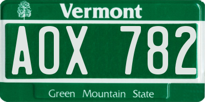 VT license plate AOX782