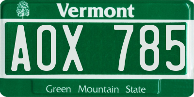 VT license plate AOX785
