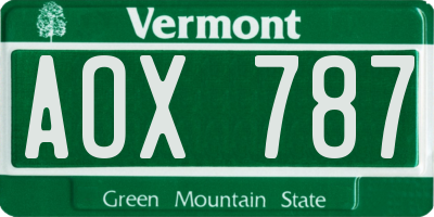 VT license plate AOX787