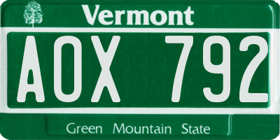 VT license plate AOX792