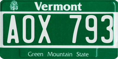 VT license plate AOX793