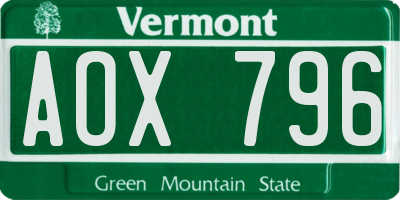 VT license plate AOX796