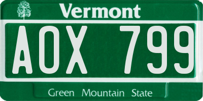 VT license plate AOX799