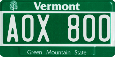 VT license plate AOX800
