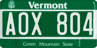 VT license plate AOX804