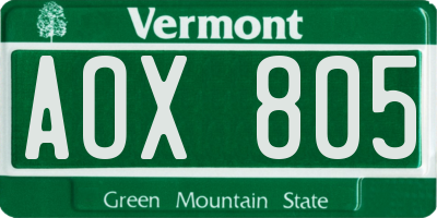 VT license plate AOX805