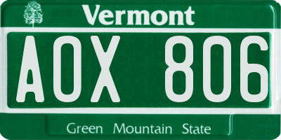 VT license plate AOX806