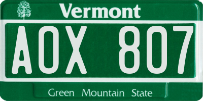 VT license plate AOX807