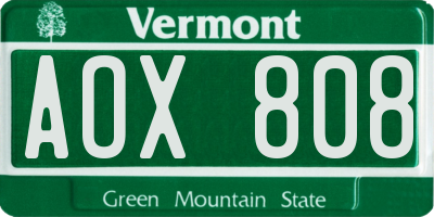 VT license plate AOX808