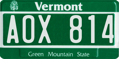 VT license plate AOX814