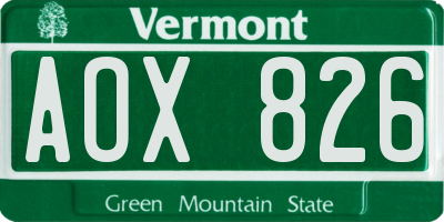 VT license plate AOX826