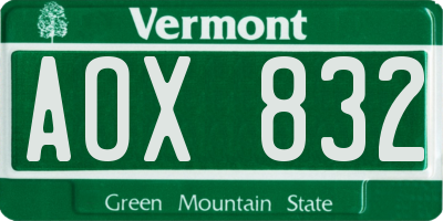 VT license plate AOX832
