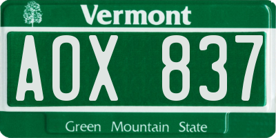 VT license plate AOX837