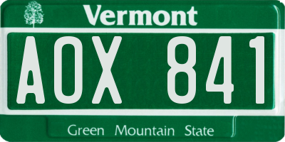 VT license plate AOX841