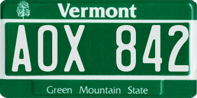 VT license plate AOX842