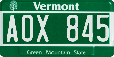 VT license plate AOX845