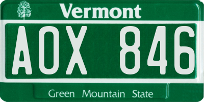 VT license plate AOX846